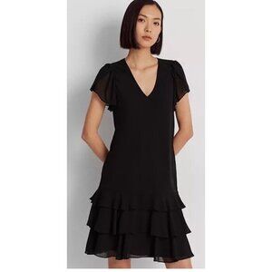 Black label Lauren Ralph Lauren Women's Georgette Drop-Waist tiered Dress size 4